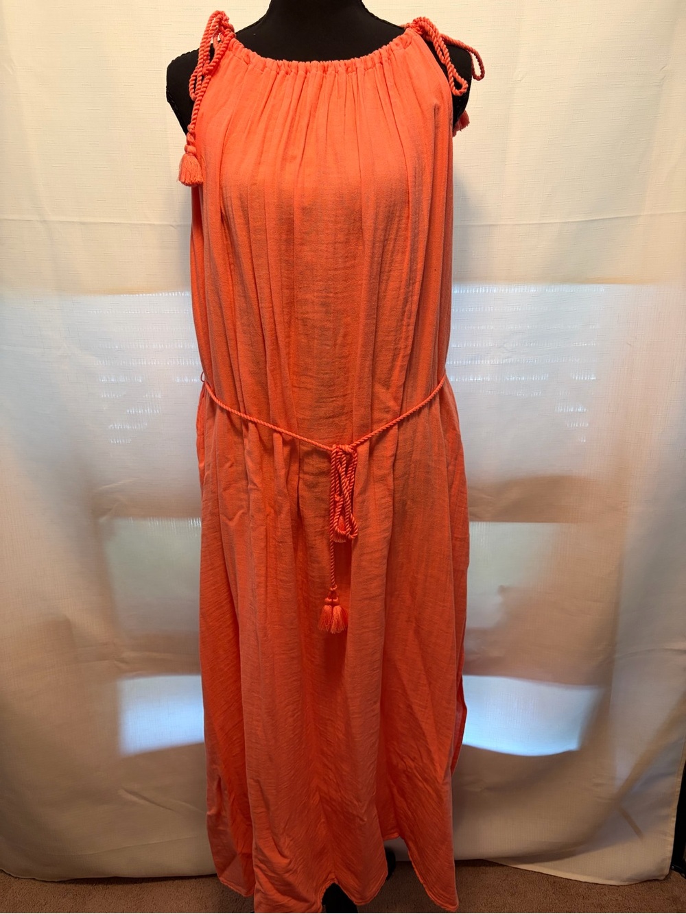 Time and Tru Coral Sleeveless Maxi Dress with Rope Tie